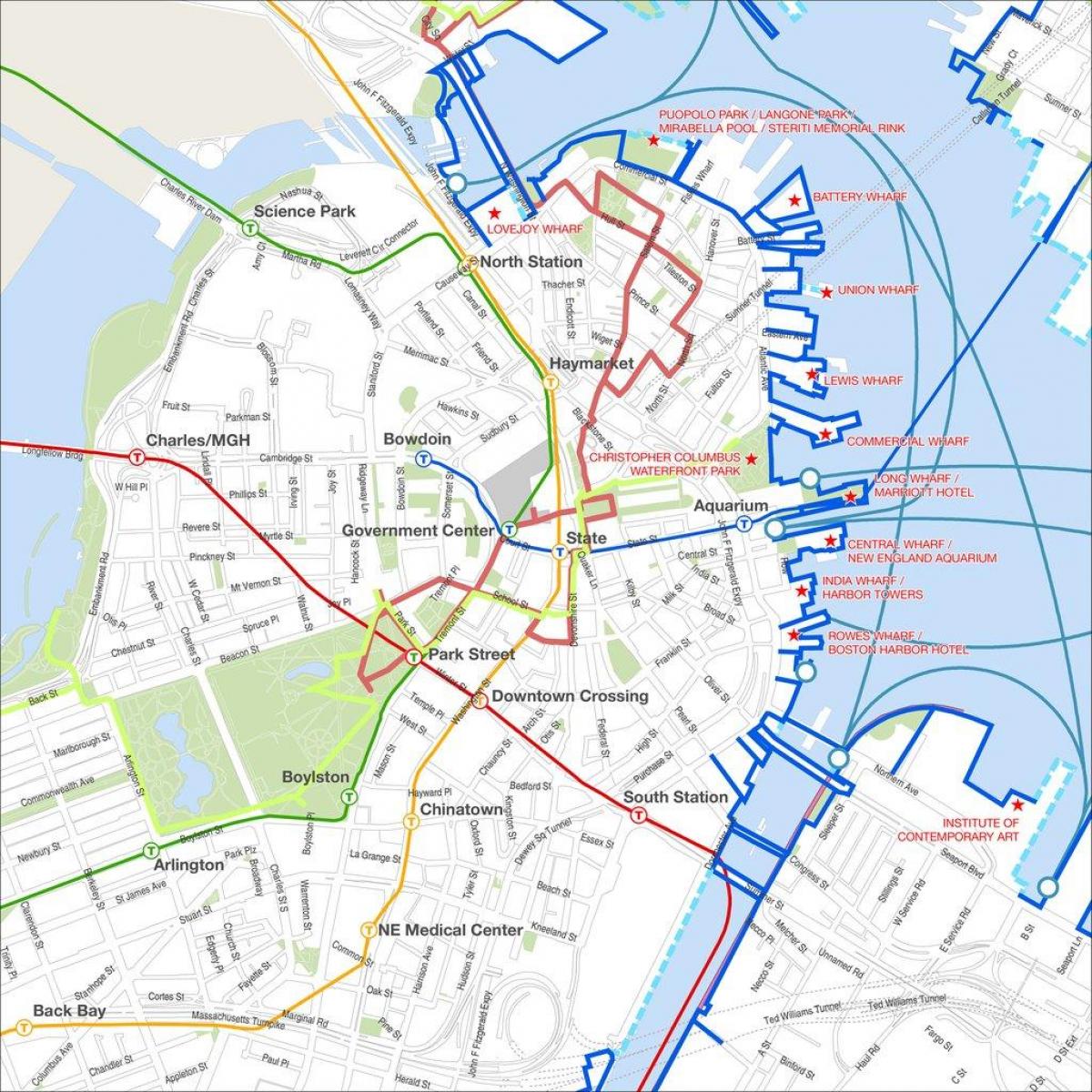 Boston piesza wycieczka na mapie