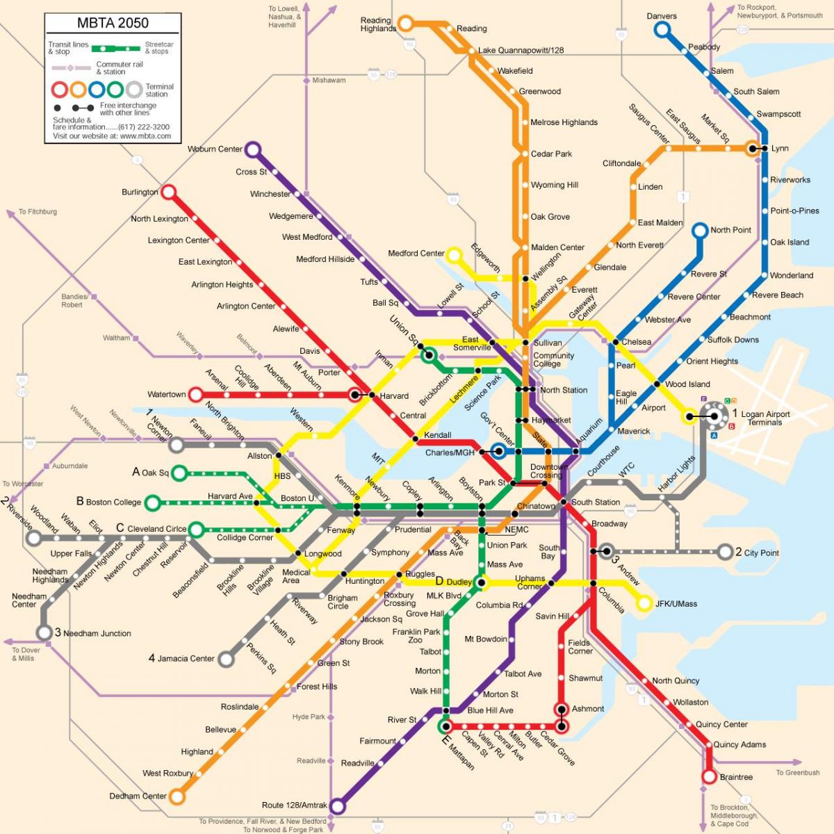 Boston transportu publicznego mapie