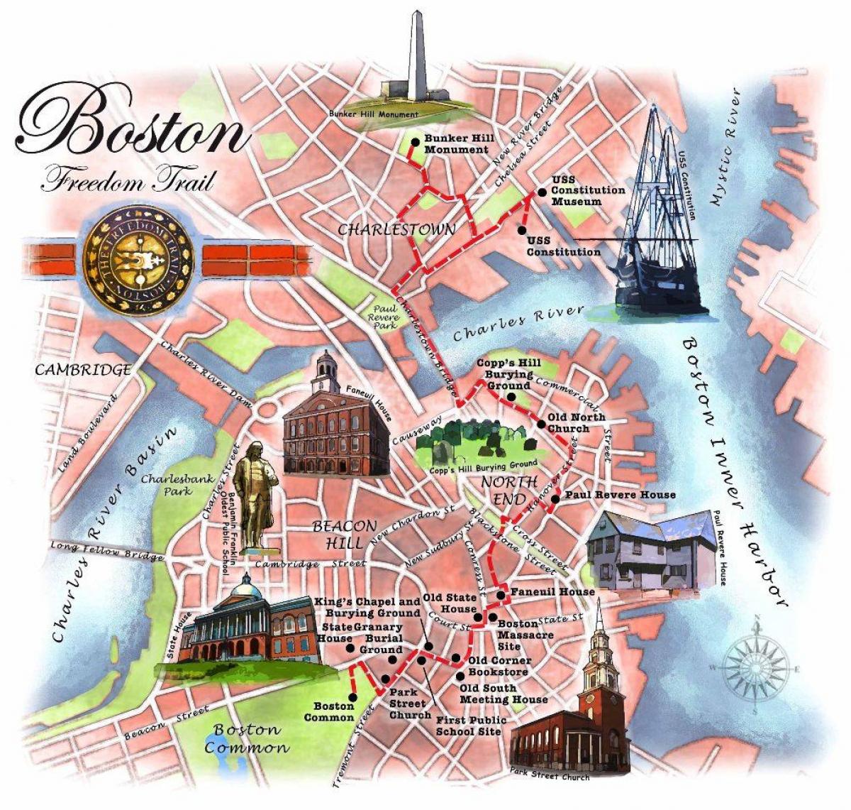 wolności trasę na mapie Boston
