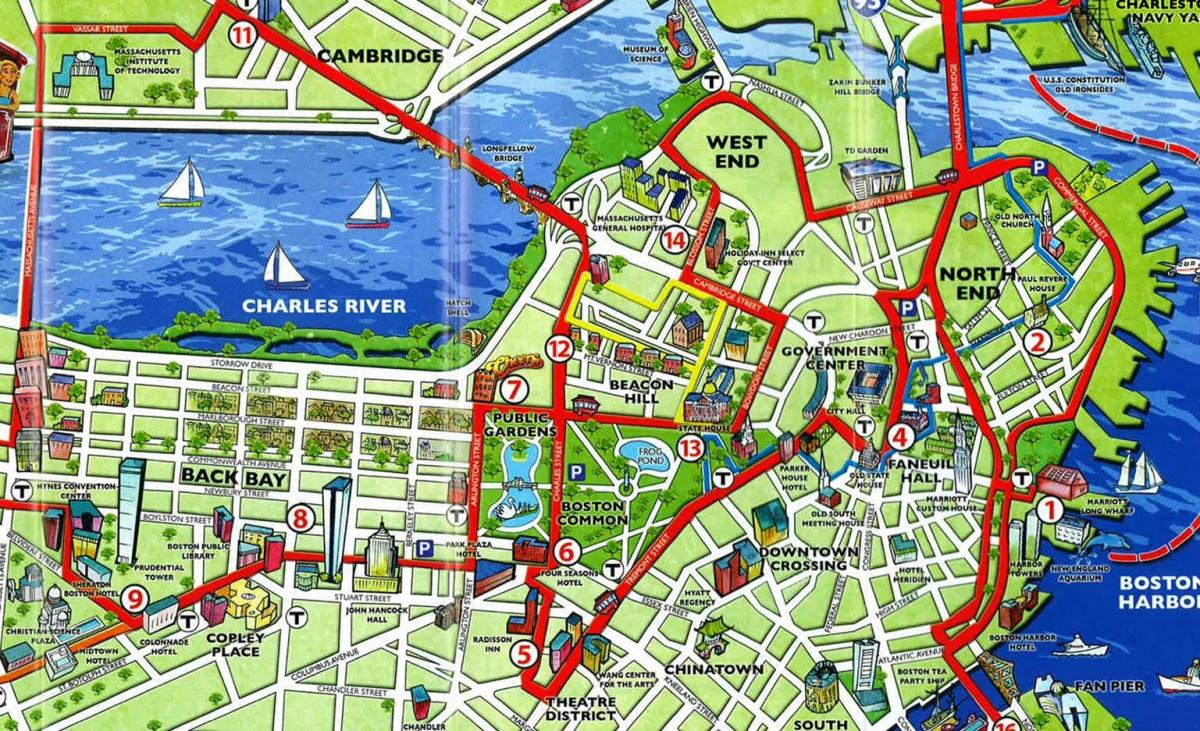 mapa atrakcji, jak Boston