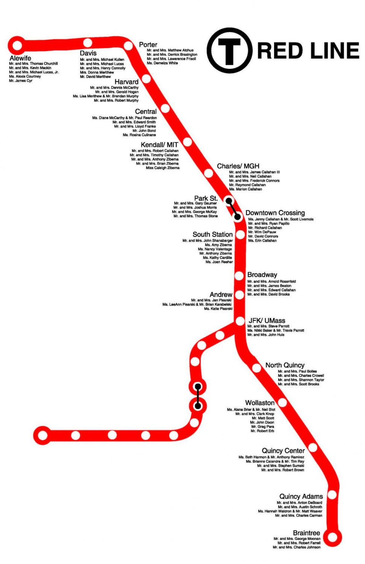 czerwona linia Boston mapie