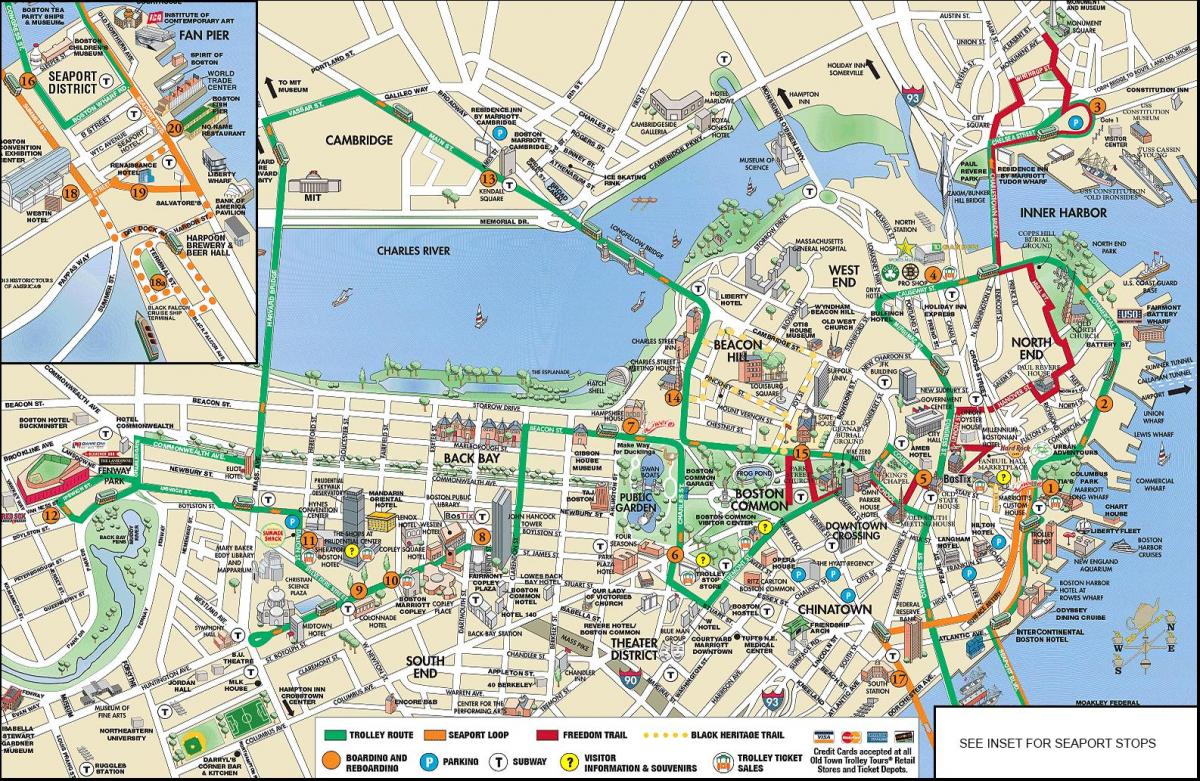 Boston-hop-hop-off tour tramwaj mapie