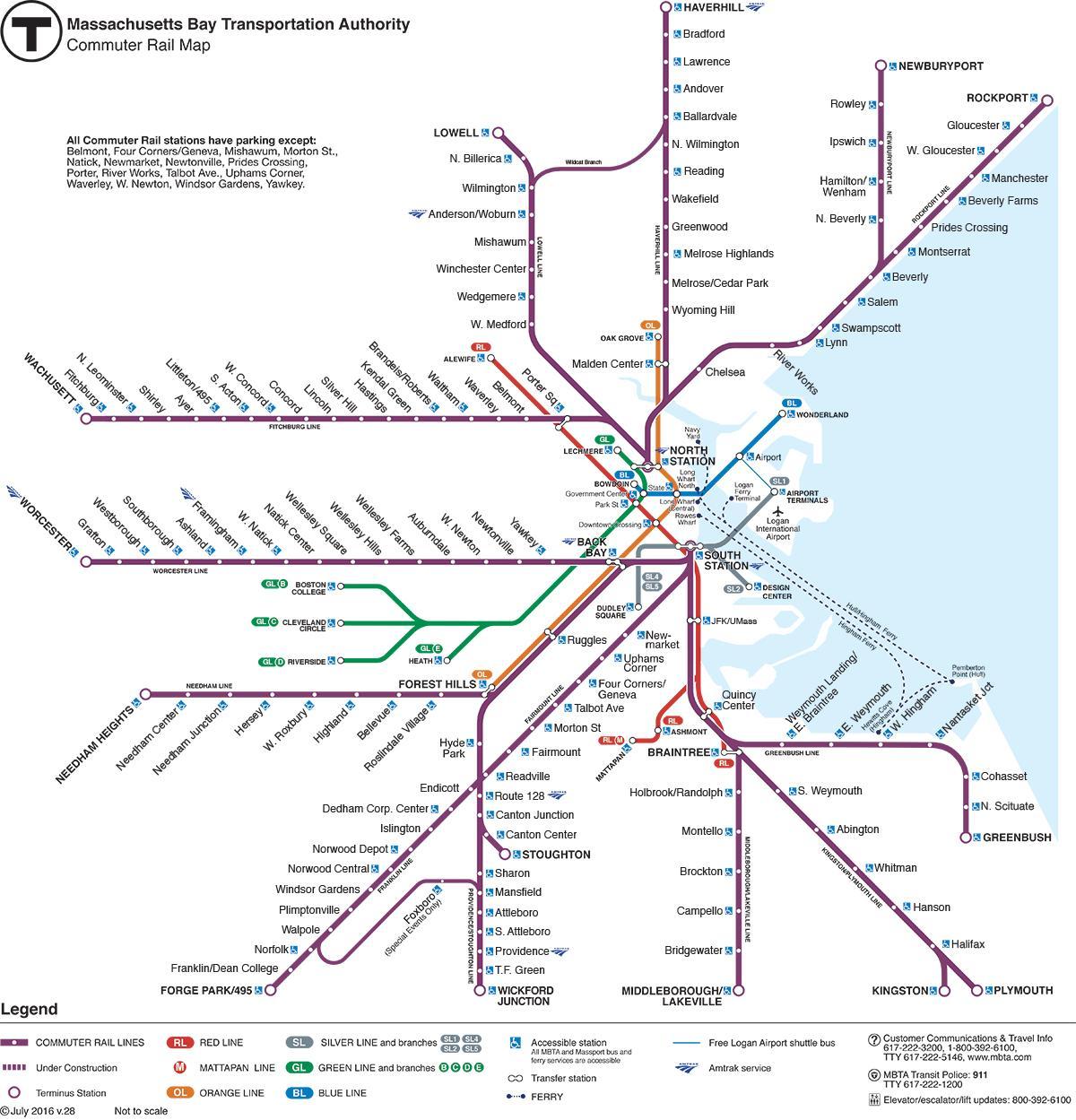 podmiejskie kolejowe mapie Boston