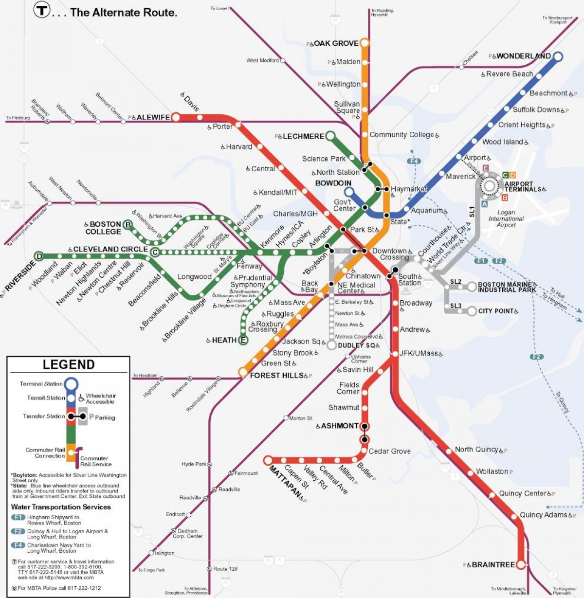 pomarańczowa linia Boston mapie
