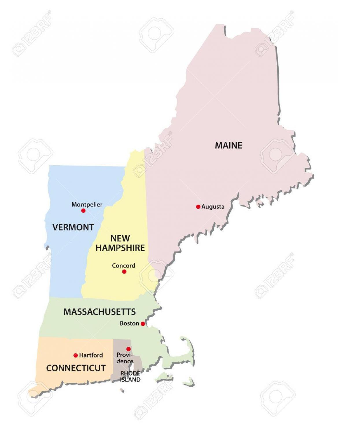 mapa Stanów Nowej Anglii