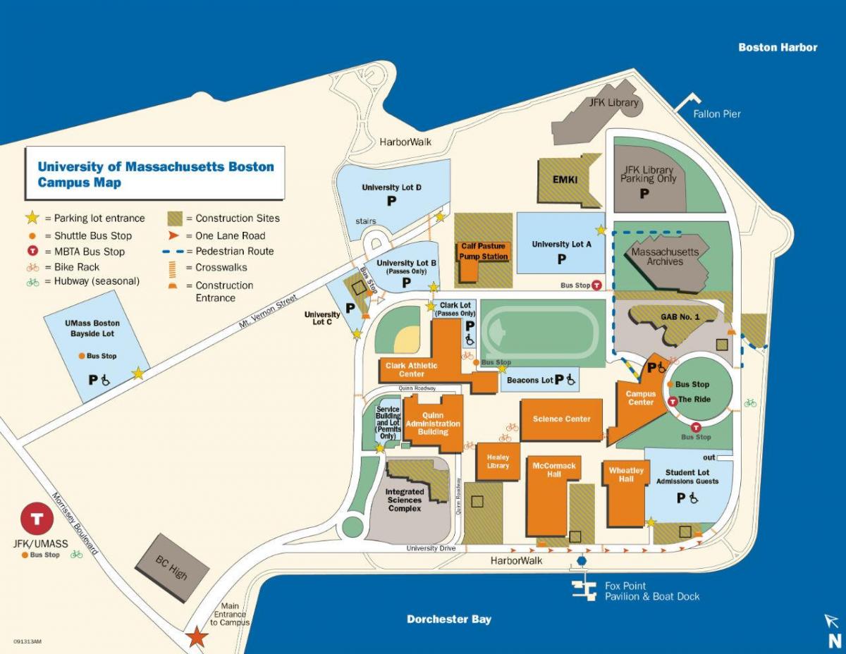 uniwersytet w Massachusetts w Bostonie, w kampusie mapie