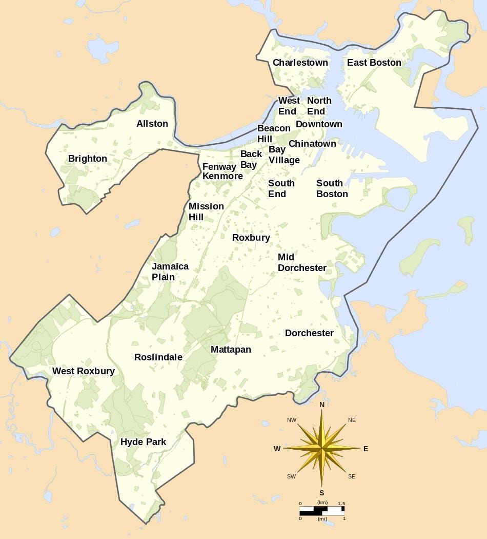 mapa Bostonu i okolic