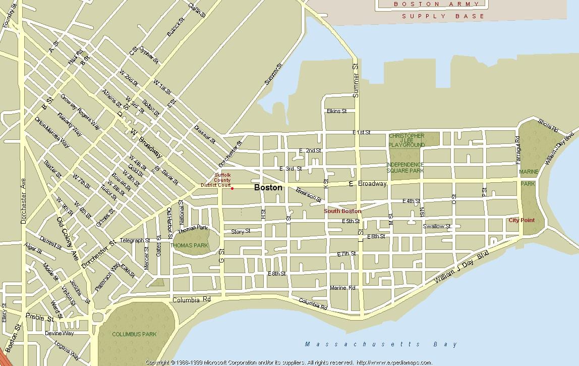 mapa Boston masy