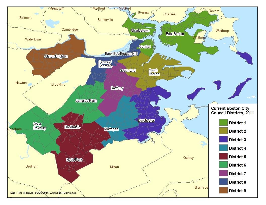 mapa dzielnic Bostonu