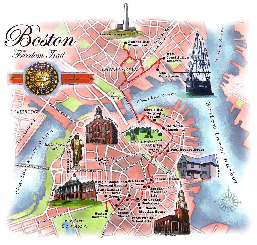 wolności trasę na mapie Boston